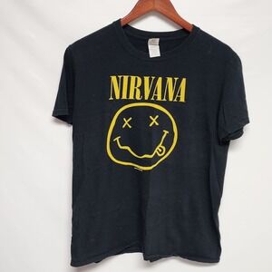 Nirvana‎ Smiley Face Graphic Short Sleeve Black T-Shirt 2019 Medium